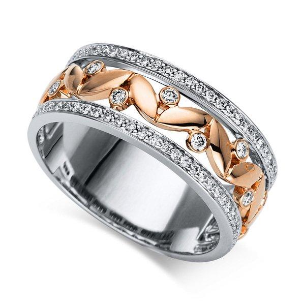 Image of Ring 750/18k Weissgold/rotgold Diamant 0.38ct. Damen Silber 54