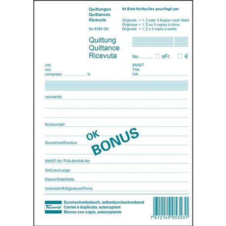 Favorit FAVORIT Quittungen D/F/I A5 8395OK weiss 84 Blatt  