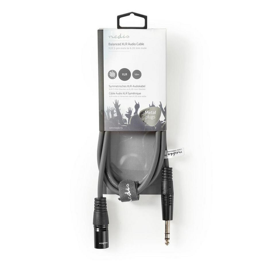 Nedis  Câble audio symétrique | XLR 3 broches mâle | 6,35 mm mâle | nickelé | 1,50 m | rond | PVC | gris foncé | gaine en carton 