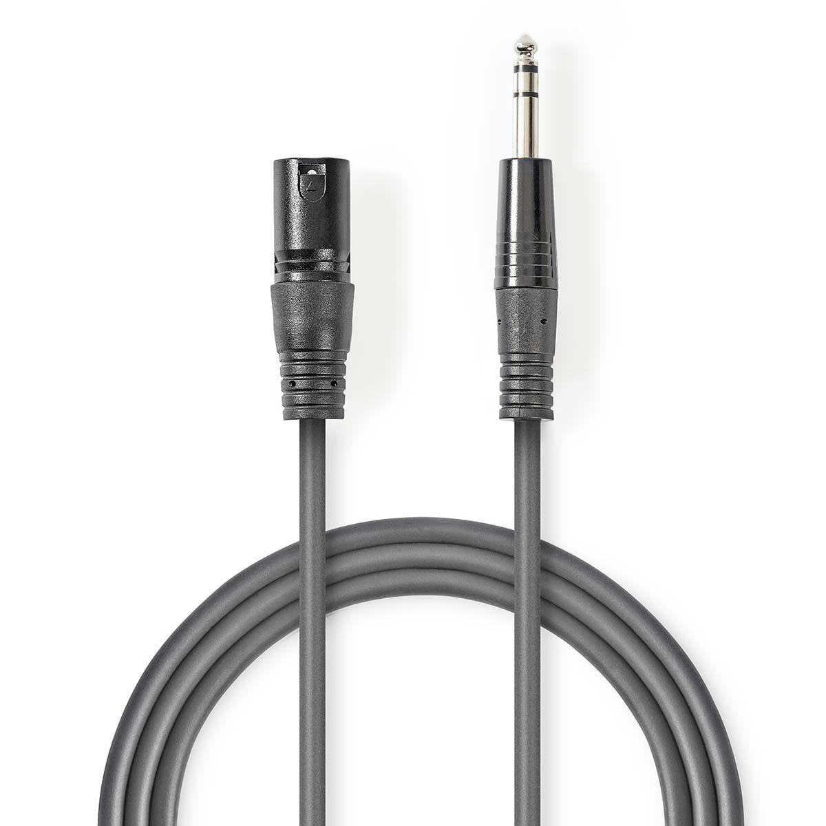 Symmetrisches Audiokabel | XLR 3-poliger Stecker | 6,35 mm Stecker | Vernickelt | 1,50 m | Rund | PVC | Dunkelgrau | Papphülle