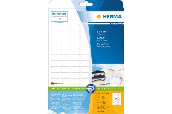 HERMA HERMA Etiketten PREMIUM 25.4x16.9mm 4334 weiss,perm. 2800 St./25 Bl.  