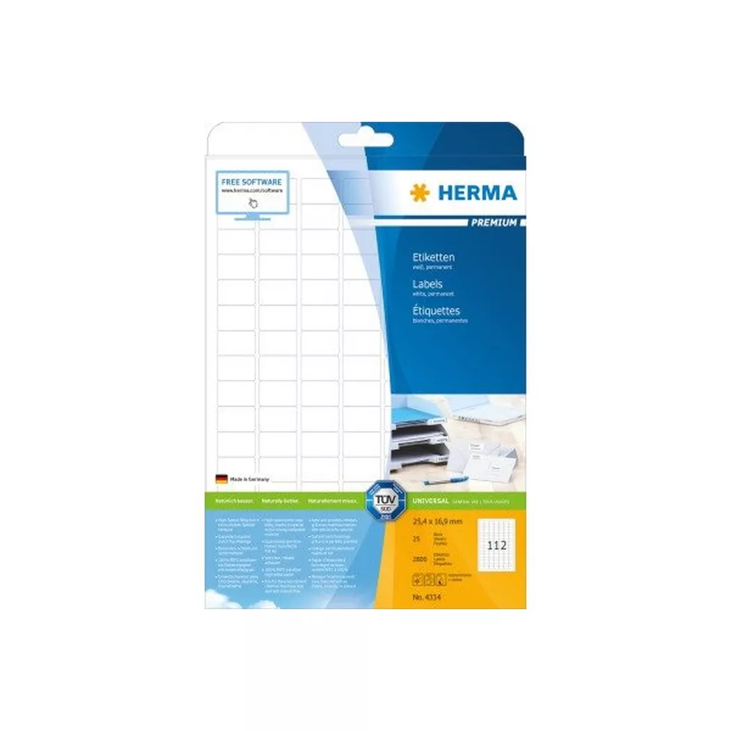 HERMA – Etiketten PREMIUM 25.4×16.9mm 4334 weiss,perm. 2800 St./25 Bl., One Size