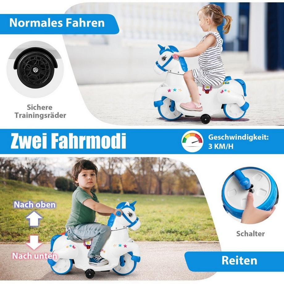 Northix  Kinder Elektro Motorrad mit Musik & LED & Stützrädern Elektromotorrad für Kinder ab 3 Jahren Blau 