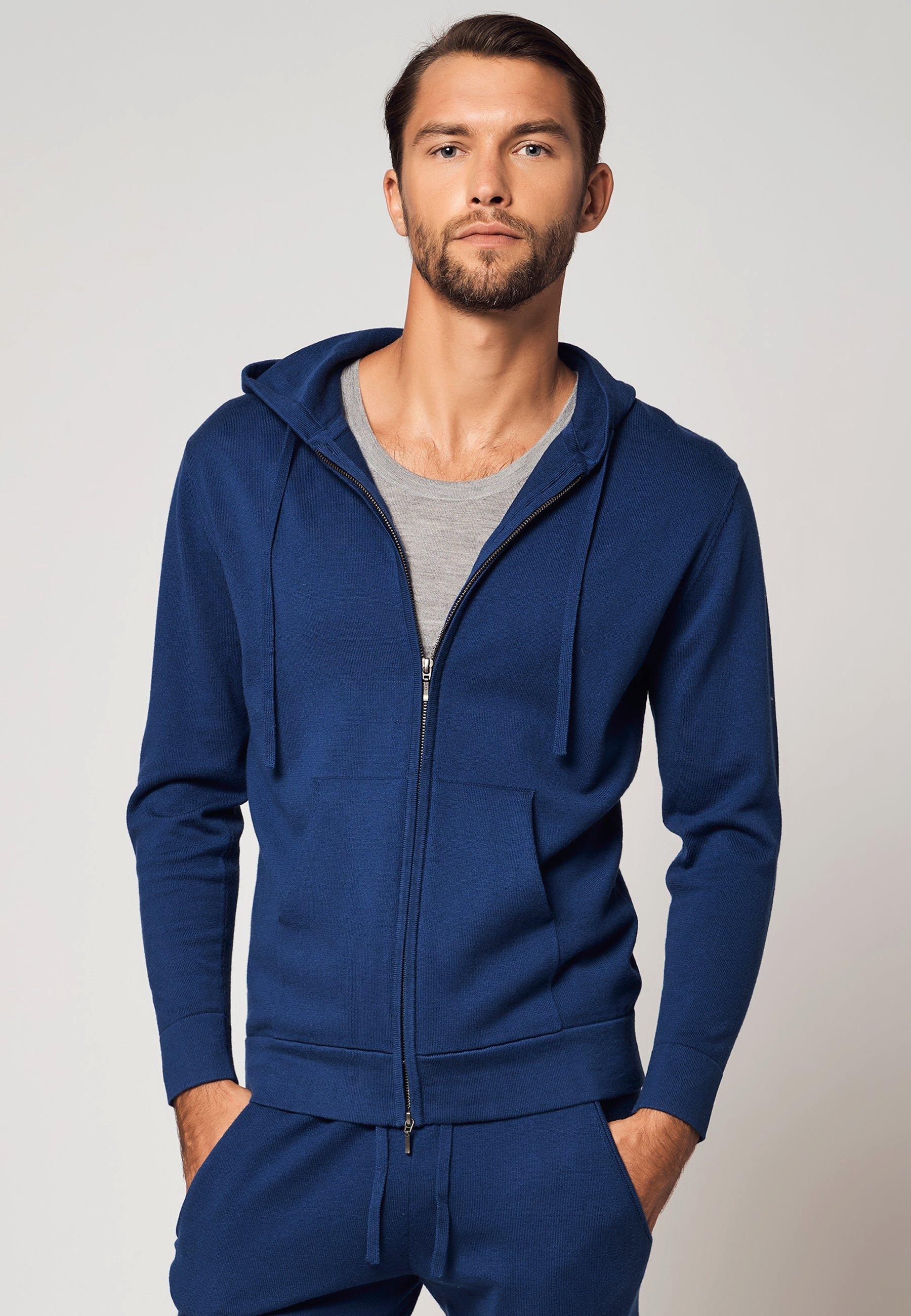 Image of Kapuzenpullover Aus Baumwolle Und Kaschmir Mit Durchgehendem Reißverschluss Unisex Blau XL