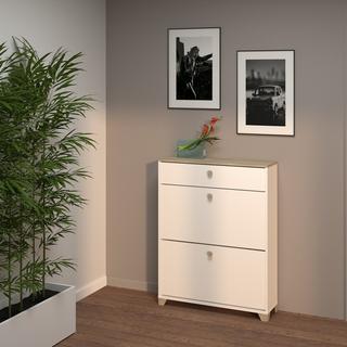 Calicosy Schuhmöbel 2 Klappen und 1 Schublade Kronberg Eiche und Weiß Dekor - L80,8 cm  