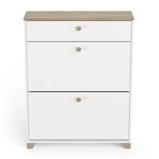 Calicosy Schuhmöbel 2 Klappen und 1 Schublade Kronberg Eiche und Weiß Dekor - L80,8 cm  