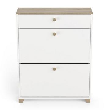 Schuhmöbel 2 Klappen und 1 Schublade Kronberg Eiche und Weiß Dekor - L80,8 cm