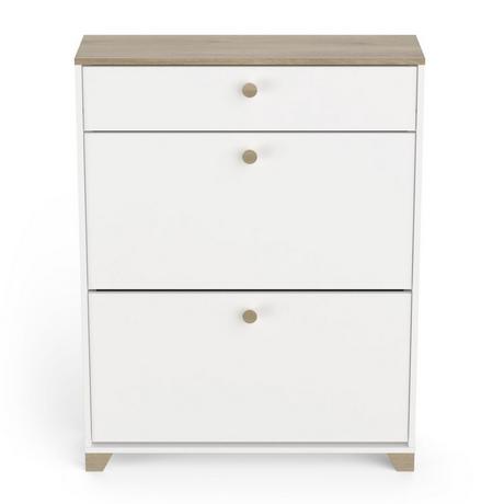 Calicosy Schuhmöbel 2 Klappen und 1 Schublade Kronberg Eiche und Weiß Dekor - L80,8 cm  
