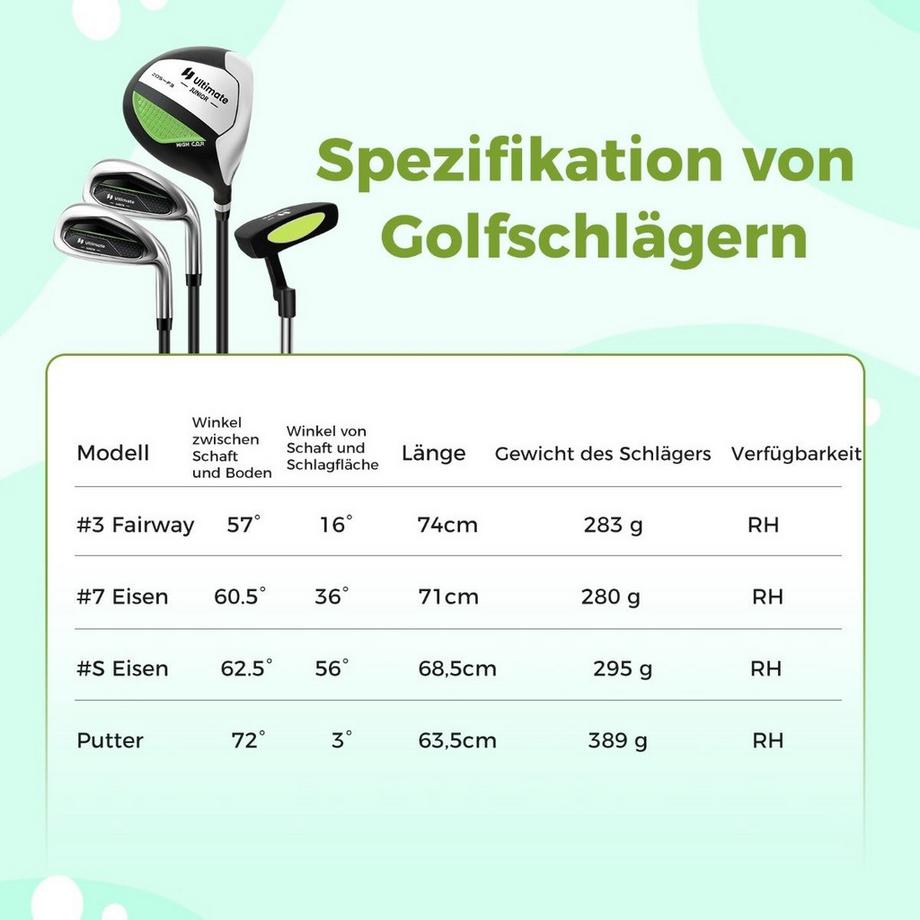 Northix  4-teiliges Kinder Golfschläger Set mit Golftasche & Regenhaube für Kinder von 5-7 Jahren Grün 