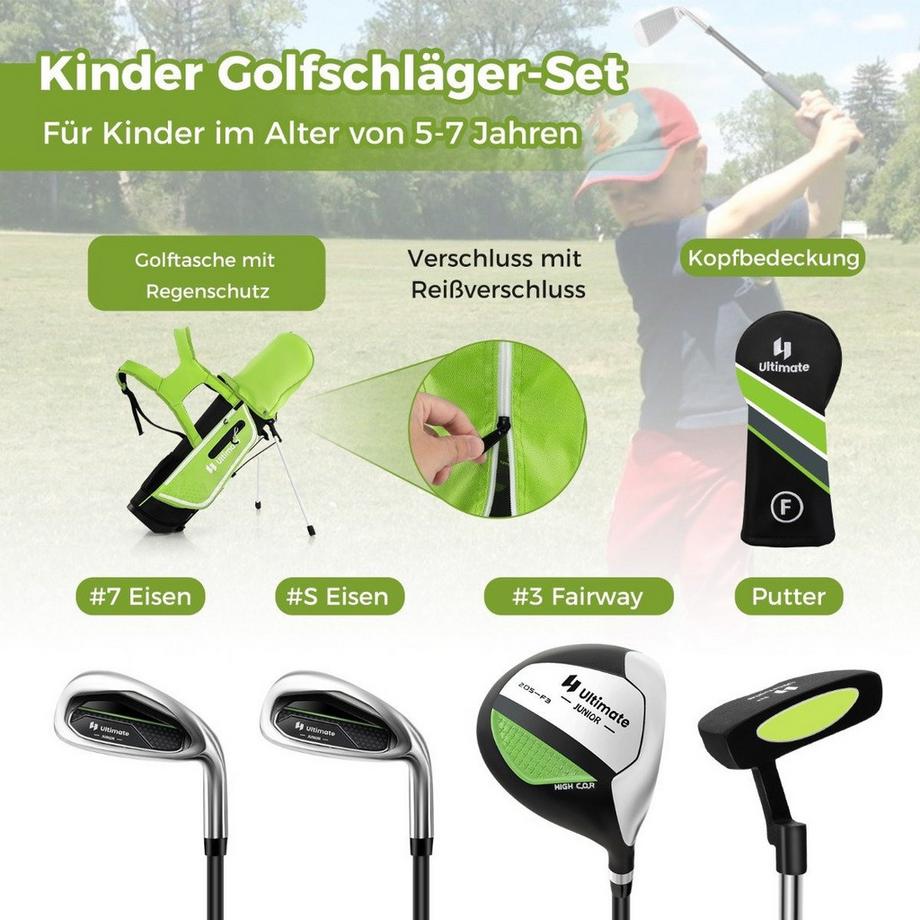 Northix  4-teiliges Kinder Golfschläger Set mit Golftasche & Regenhaube für Kinder von 5-7 Jahren Grün 