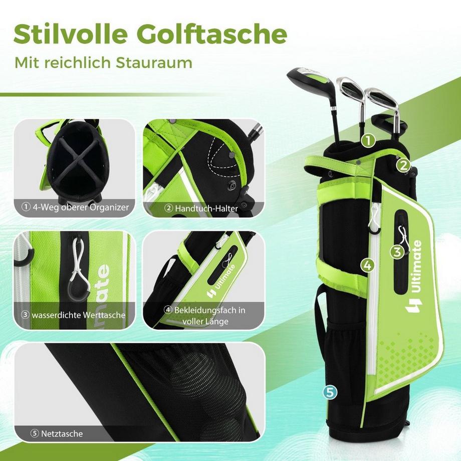 Northix  4-teiliges Kinder Golfschläger Set mit Golftasche & Regenhaube für Kinder von 5-7 Jahren Grün 