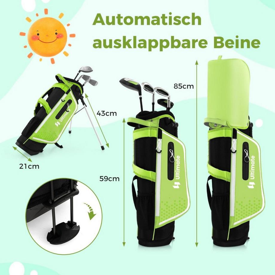 Northix  4-teiliges Kinder Golfschläger Set mit Golftasche & Regenhaube für Kinder von 5-7 Jahren Grün 