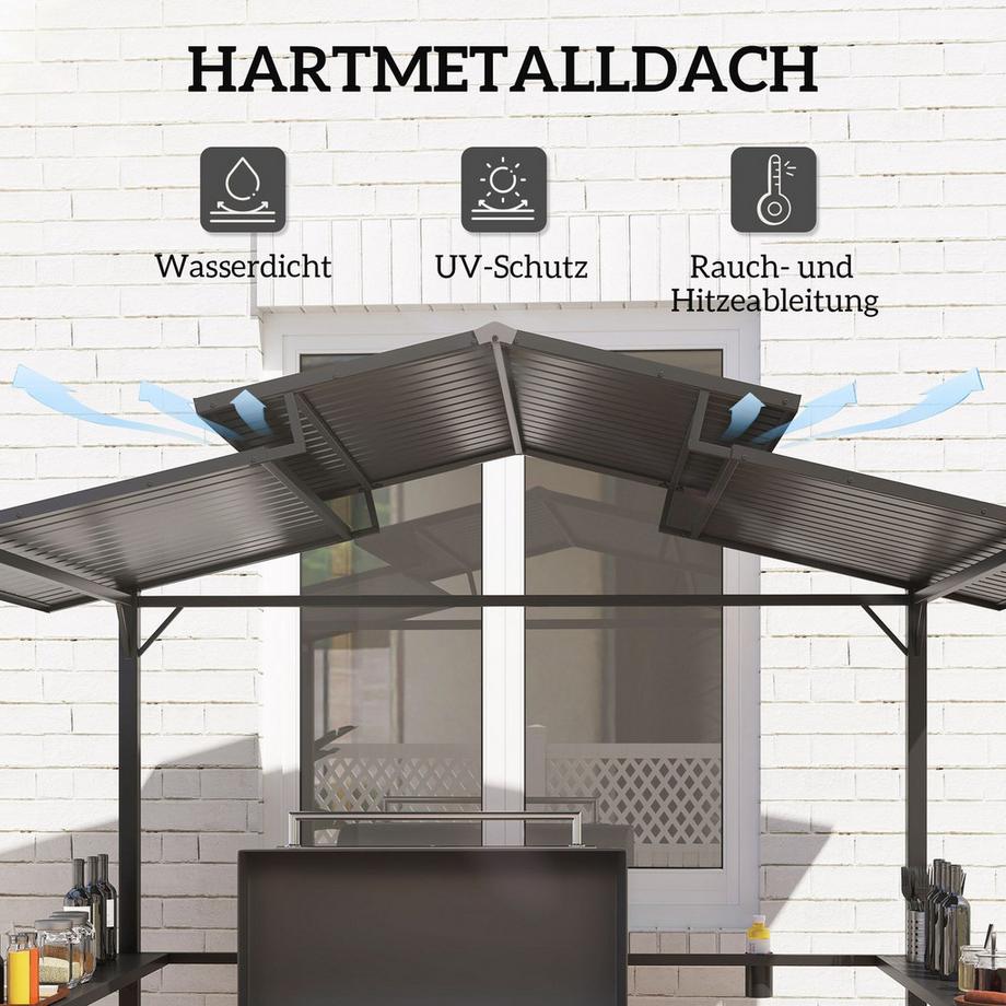 Northio Grillpavillon 250 x 160 x 250 cm wasserdicht Gartenpavillon mit Doppelschichtdach, Seitenregalen, Gartenlauben mit UV-Schutz, BBQ Pavillon, Gartenzelt Grillzelt für Garten Party BBQ, Schwarz Aosom  