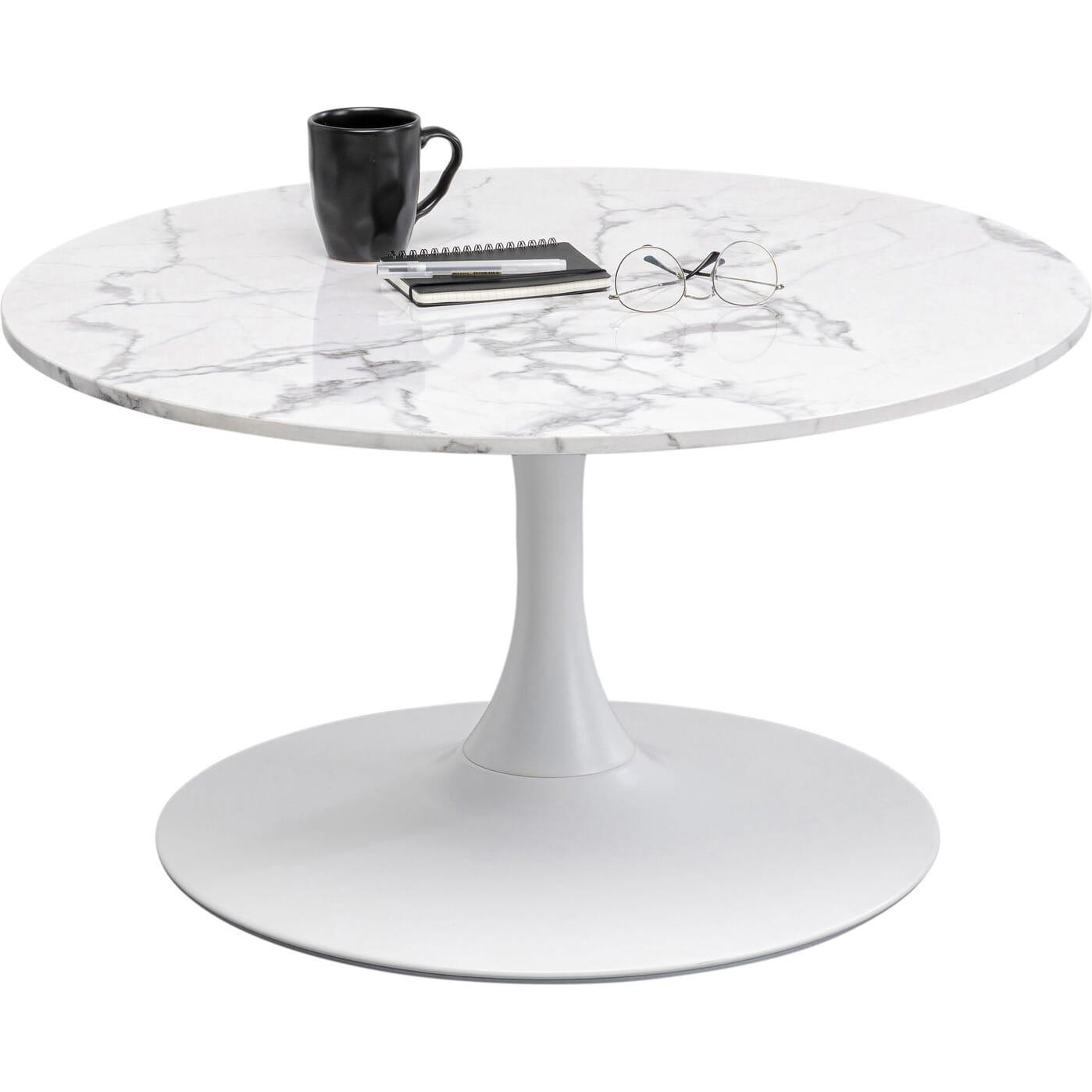 KARE Design Table basse marbre Schickeria ronde blanche années 80  