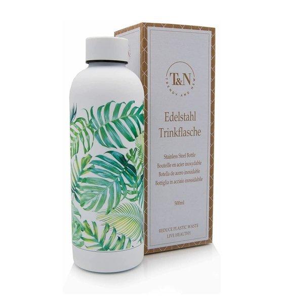 Image of Edelstahl Trinkflasche Tropical Leaves (weiss, Grün, 0.5 L) Unisex Weiss Bunt 500 ml
