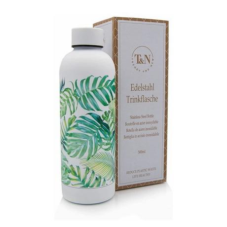 T&N  Edelstahl Trinkflasche Tropical Leaves (Weiss, Grün, 0.5 l) 