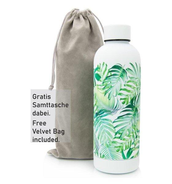 T&N  Edelstahl Trinkflasche Tropical Leaves (Weiss, Grün, 0.5 l) 