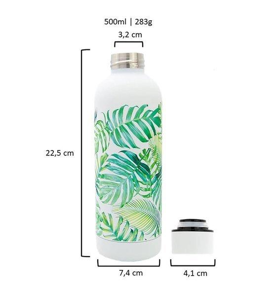 T&N  Edelstahl Trinkflasche Tropical Leaves (Weiss, Grün, 0.5 l) 