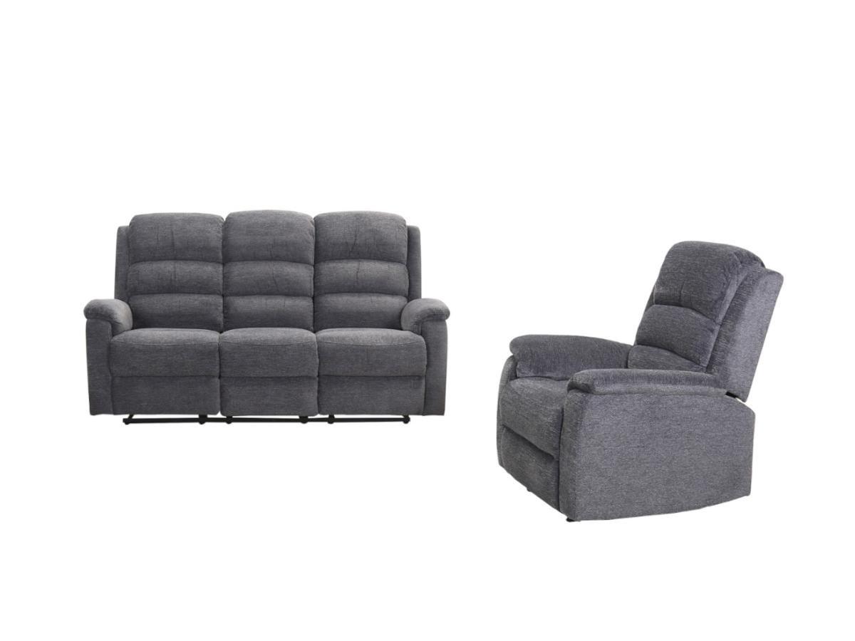 Vente-unique Couchgarnitur mit elektrischer Relaxfunktion 3+1 - Stoff - Anthrazit - NEVERS  