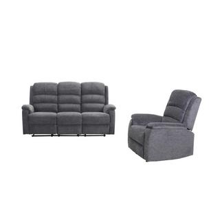 Vente-unique Couchgarnitur mit elektrischer Relaxfunktion 3+1 - Stoff - Anthrazit - NEVERS  