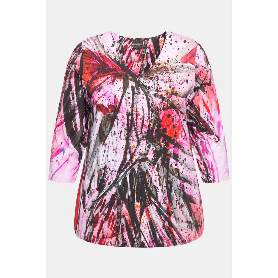 Ulla Popken Maglia Lunga Slinky Stampa Astratta Scollo a V Maniche 3/4  