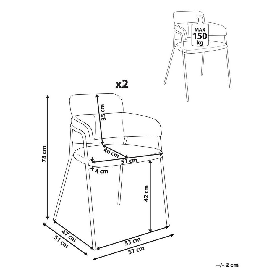 Beliani Set di 2 sedie da pranzo en Ciniglia Moderno PAONIA  
