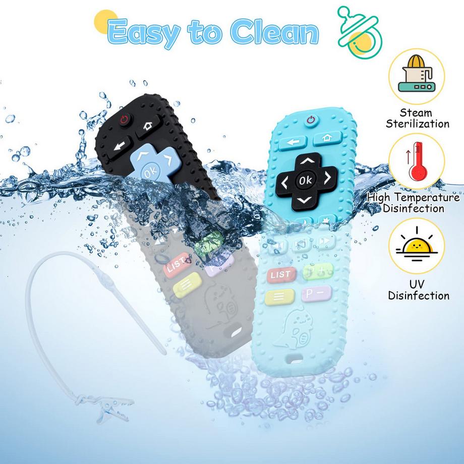 Activity-board  Baby Beißspielzeug, 3 Stück Baby-Fernbedienung Beißring, Silikon Beißhilfe Baby BPA-frei mit Baby 