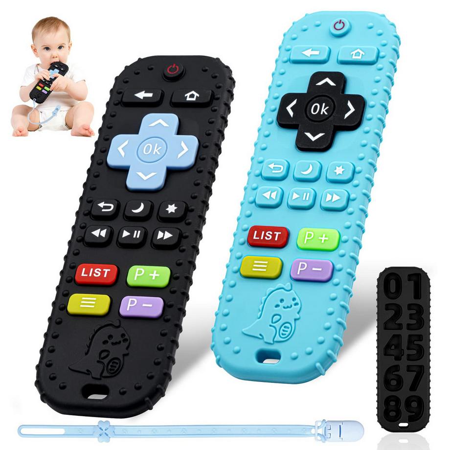 Baby Beißspielzeug, 3 Stück Baby-Fernbedienung Beißring, Silikon Beißhilfe Baby BPA-frei mit Baby