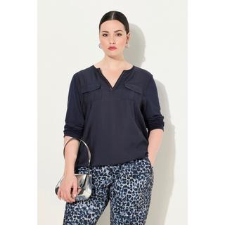 Ulla Popken  Blouse avec pierres fantaisie, col tunisien et manches longues 