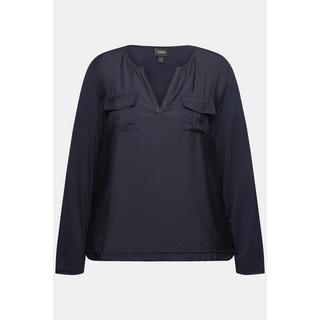 Ulla Popken  Blouse avec pierres fantaisie, col tunisien et manches longues 