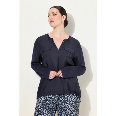 Ulla Popken  Blouse avec pierres fantaisie, col tunisien et manches longues 