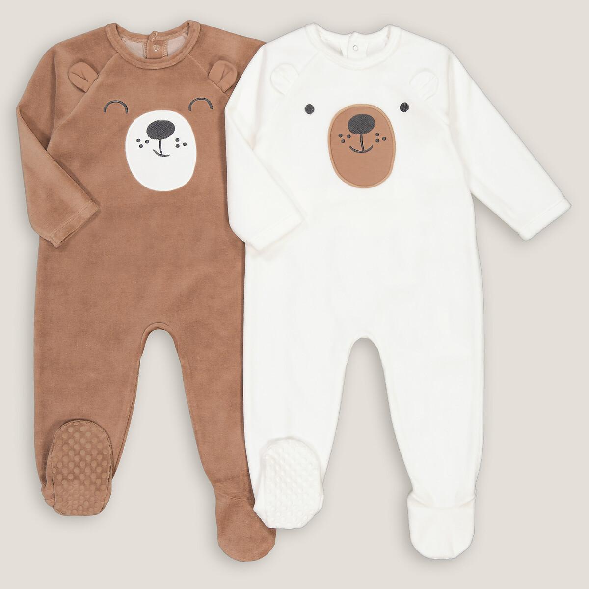 Image of 2er-pack Samt-strampler Mit Bär Unisex Beige 0-3M