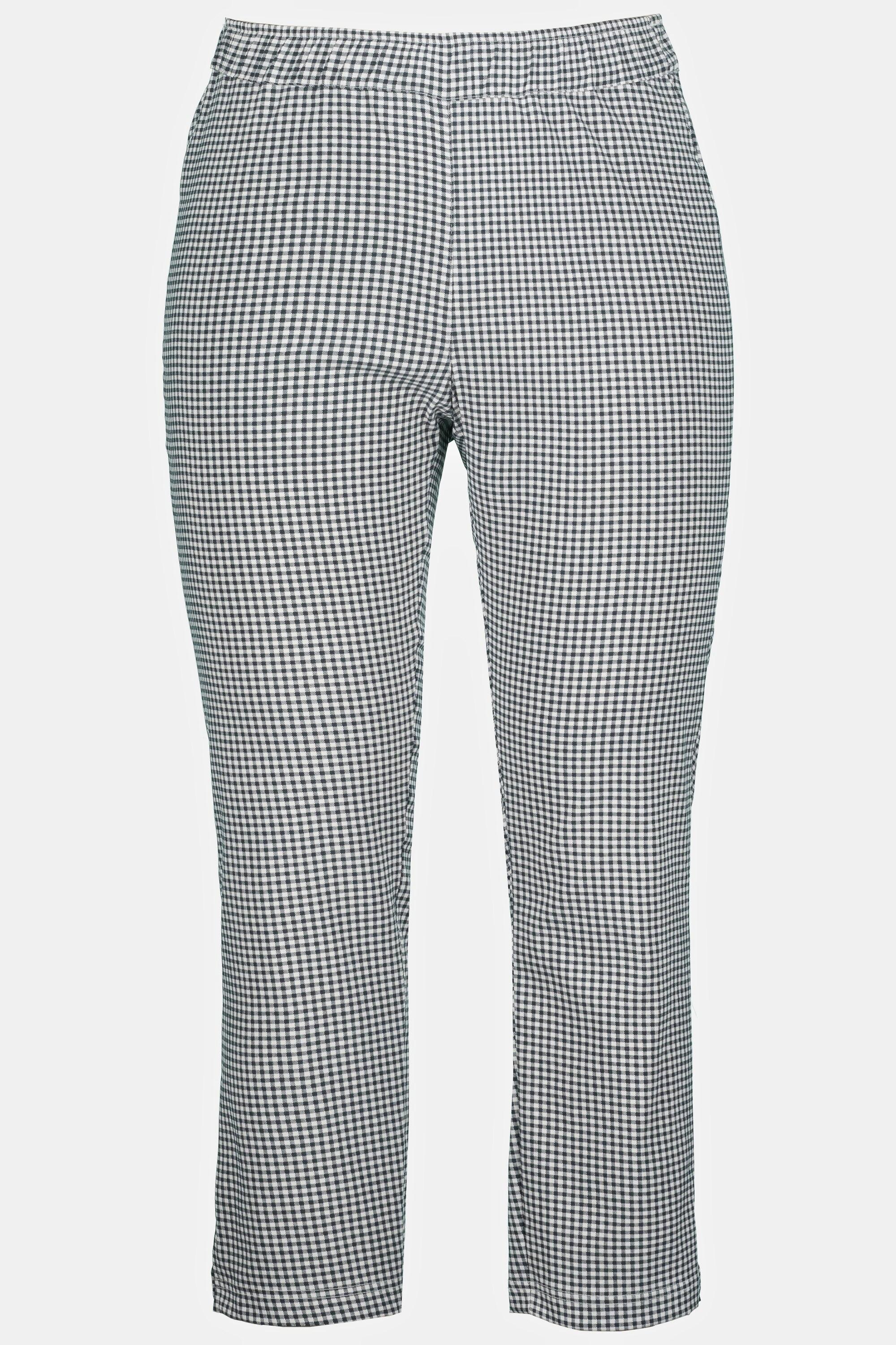 Ulla Popken  Pantalon 7/8 Sienna. Tissu bengaline hautement élastique. Imprimé à carreaux vichy. 