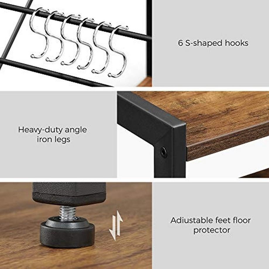 Pricenet Étagère de cuisine rustique avec paniers en filet et crochets  