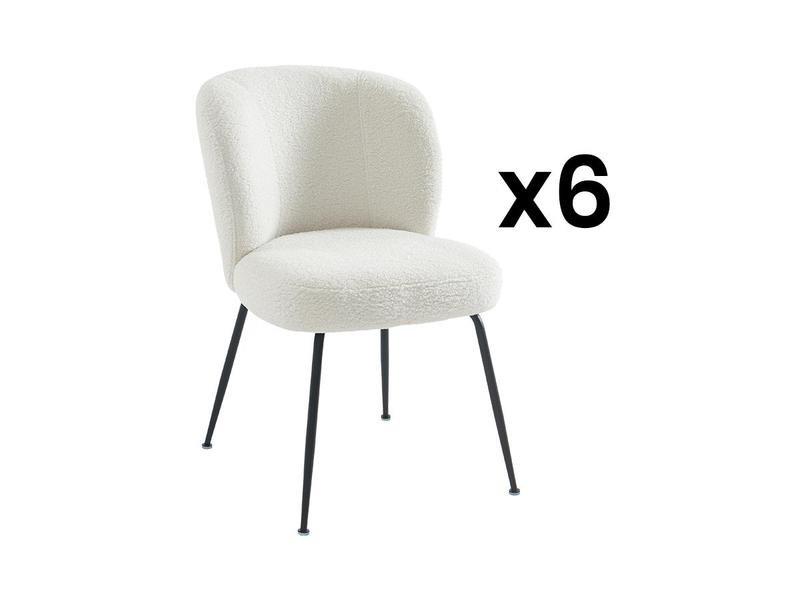 Image of Stuhl 6er-Set - Bouclé-Stoff & Metall - Weiß - POLPONA von PASCAL MORABITO Stuhl 6er-Set - Bouclé-Stoff & Metall - Weiß - POLPONA von PASCAL MORABITO