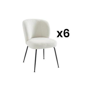 Vente-unique Lot de 6 chaises en tissu bouclette et métal - Blanc - POLPONA  