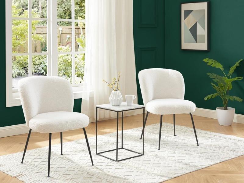 Vente-unique Lot de 6 chaises en tissu bouclette et métal - Blanc - POLPONA  