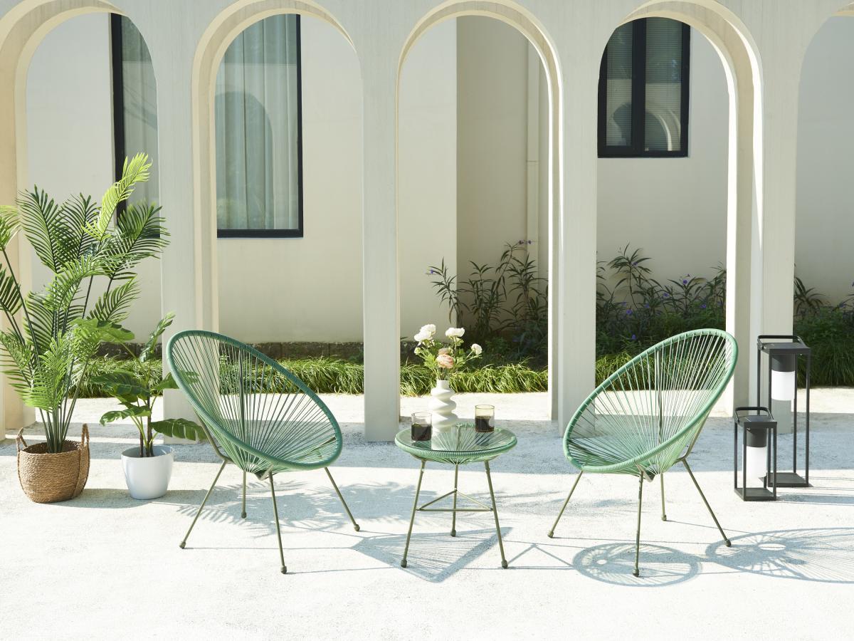 Vente-unique Table de jardin en fils de résine tressés - Kaki - ALIOS III de MYLIA  