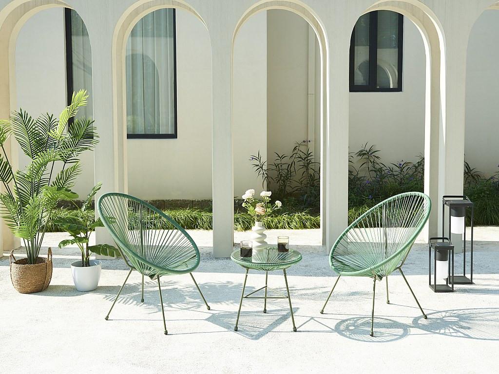 Vente-unique Table de jardin en fils de résine tressés - Kaki - ALIOS III de MYLIA  