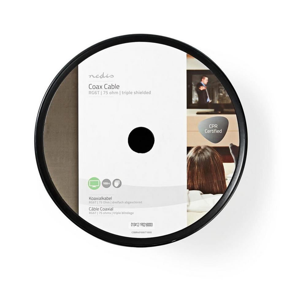 Nedis  Koaxialkabel auf Bobin | RG6T | 75 Ohm | Doppelt geschirmt | ECA | 100,0 m | Koax | PVC | Weiß | Trommel 