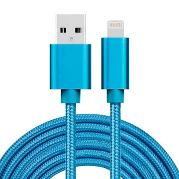 Câble USB vers Lightning 2,4A, 3m, Nylon - Bleu
