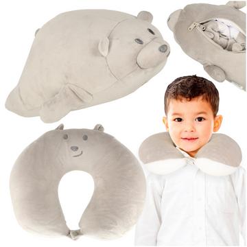 Coussin de voyage 2 en 1 pour le cou, croissant, mascotte ours en peluche