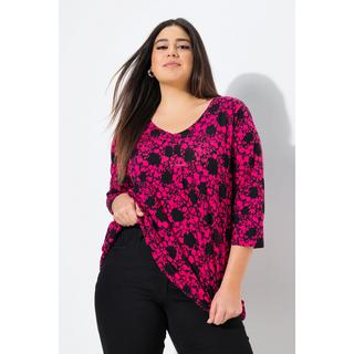 Ulla Popken  Shirt, Blüten, A-Linie, V-Ausschnitt, 3/4-Arm 