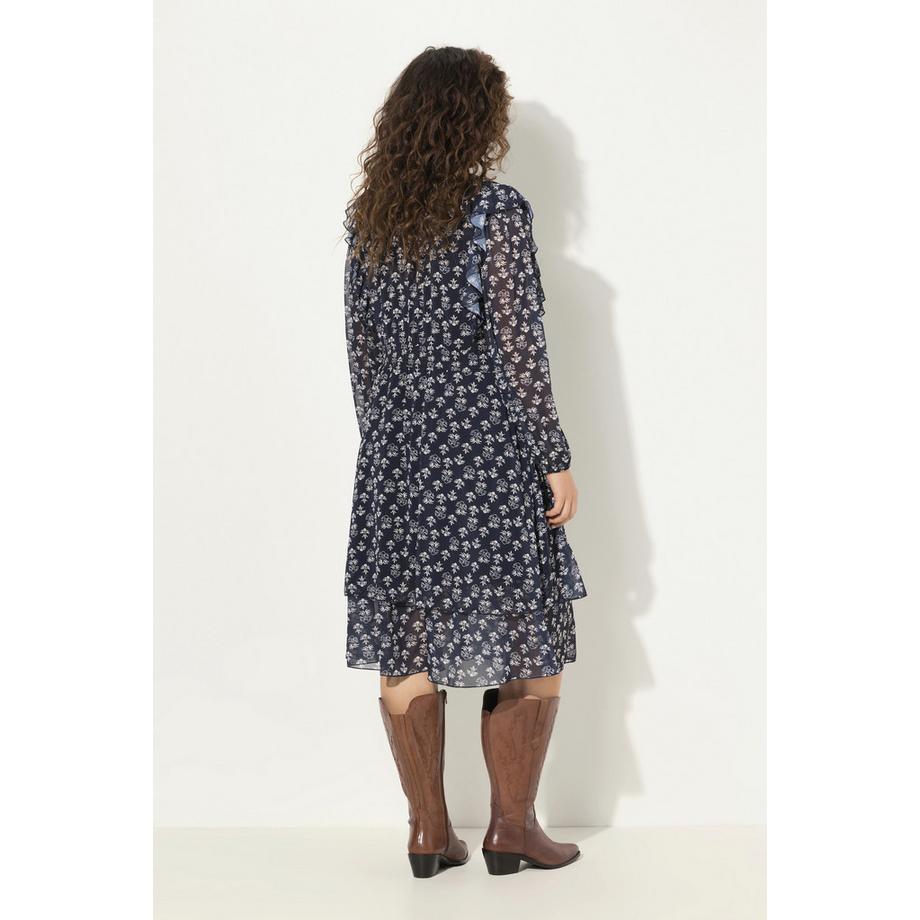 Ulla Popken Robe doublée Décolleté en V Ruchés Manches Longues  