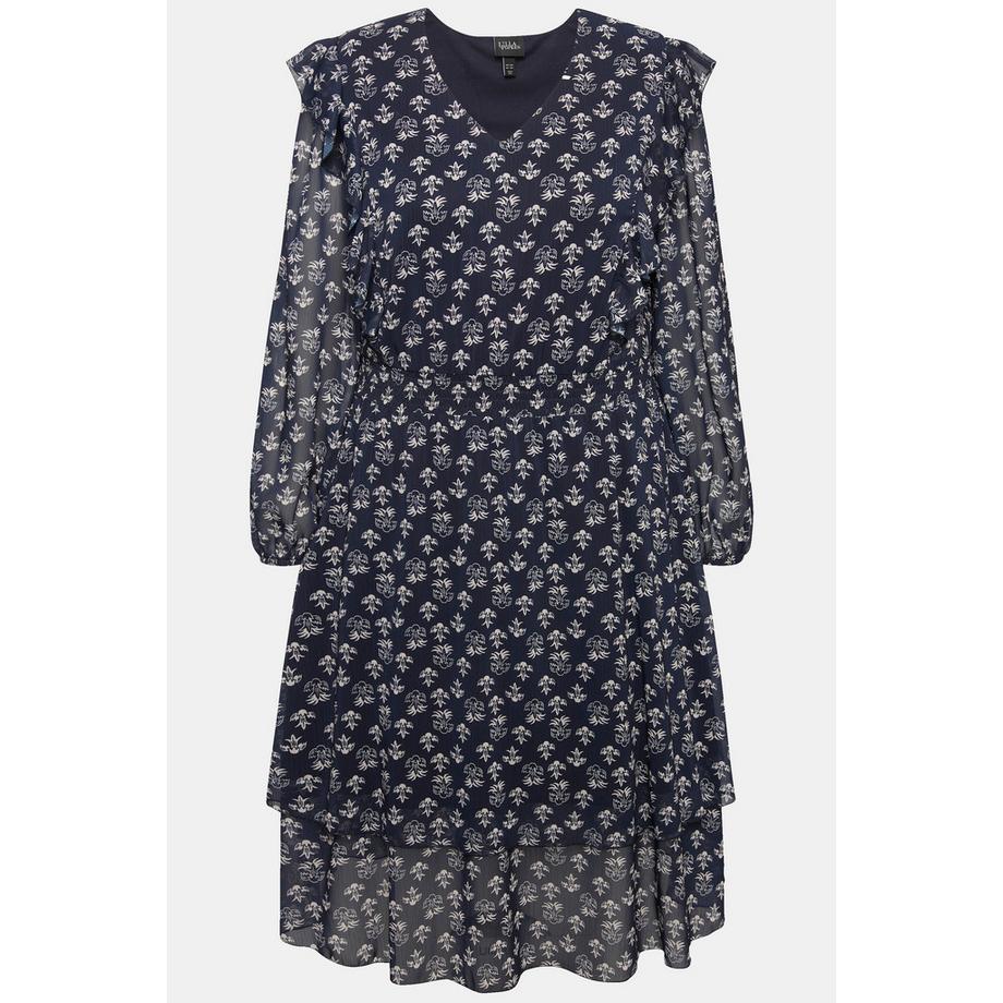 Ulla Popken Robe doublée Décolleté en V Ruchés Manches Longues  