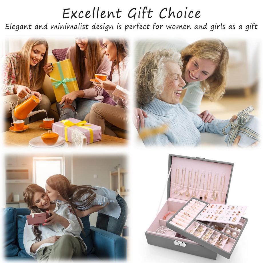 Only-bags.store  Schmuckkästchen 2 Schichten Pu-Leder-Schmuck Aufbewahrung Portable abschließbare Reise-Schmuckkästchen 