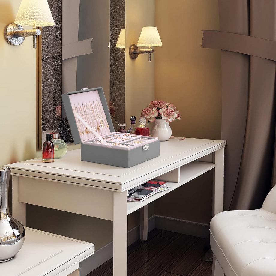 Only-bags.store  Schmuckkästchen 2 Schichten Pu-Leder-Schmuck Aufbewahrung Portable abschließbare Reise-Schmuckkästchen 