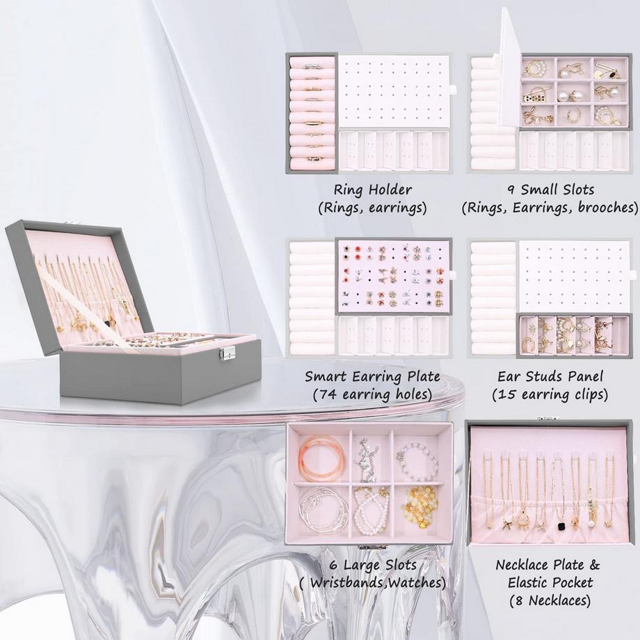 Only-bags.store  Schmuckkästchen 2 Schichten Pu-Leder-Schmuck Aufbewahrung Portable abschließbare Reise-Schmuckkästchen 