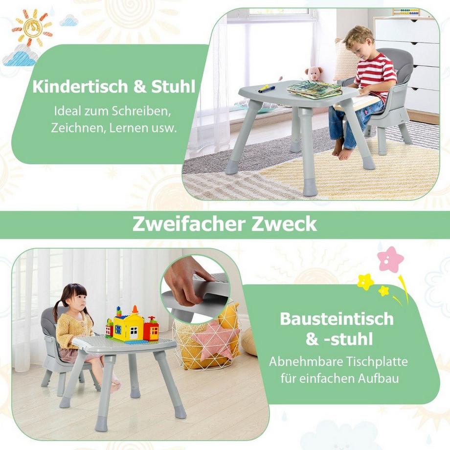 Northio  6-in-1 Babyhochstuhl, Hochstuhl, Essstuhl, Lerntisch, Bausteintisch & Kindersitzgruppe 