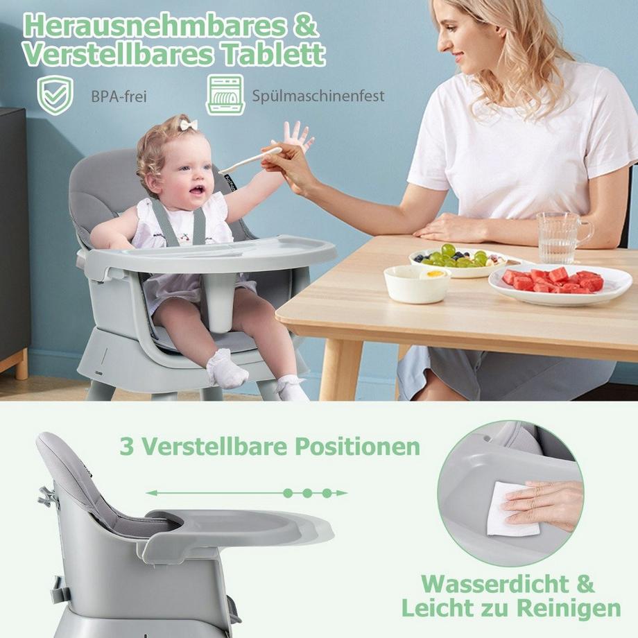 Northio  6-in-1 Babyhochstuhl, Hochstuhl, Essstuhl, Lerntisch, Bausteintisch & Kindersitzgruppe 